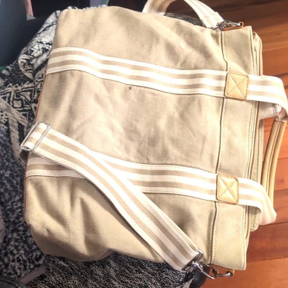 Pottery Barn Classic Diaper Bag Tote Canvas Leather Embroidered “O” Monogram - Picture 6 of 12